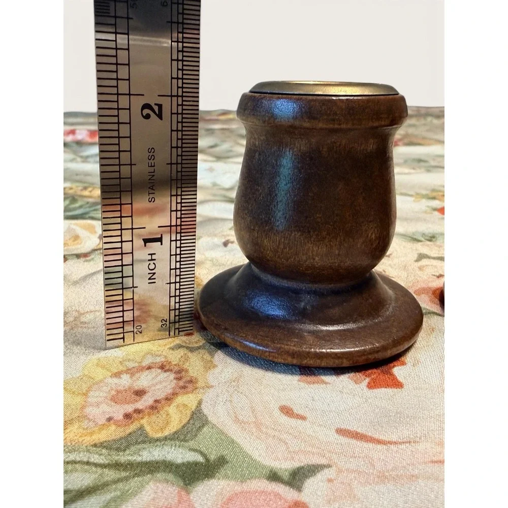 Mid Century Modern Pair of Wood and Brass Candleholders MCM